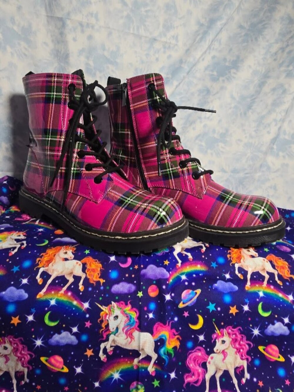 Betsey Johnson Elite Plaid Combat Boots - Picture 3 of 9